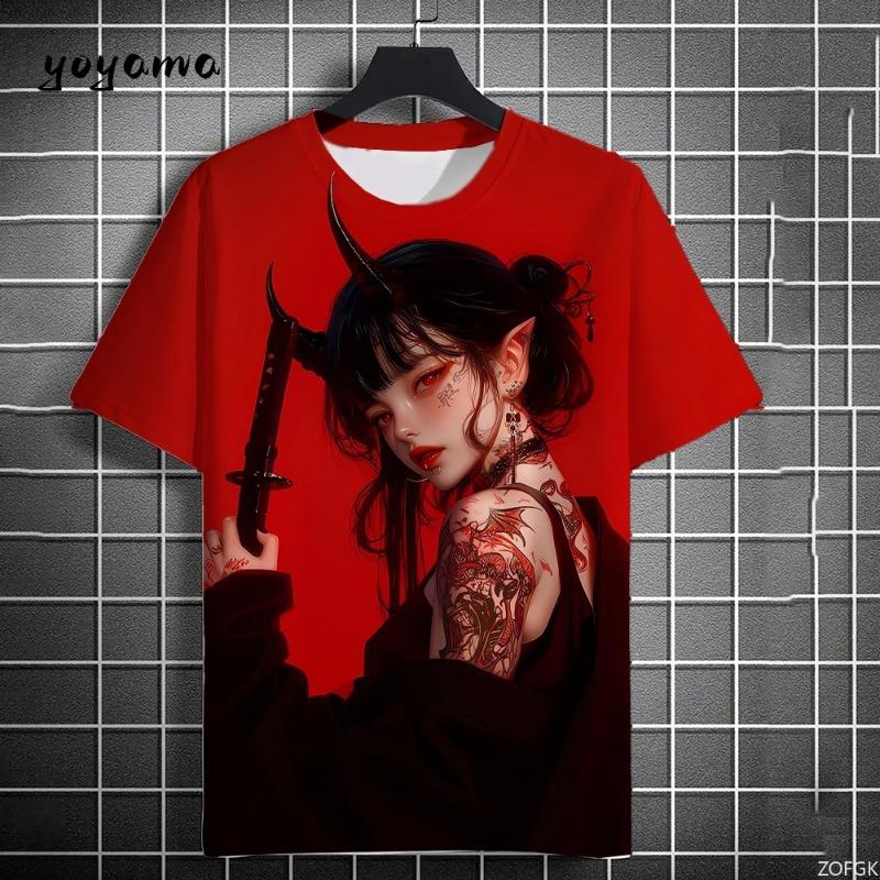 Men T-Shirt Japanese Manga Girl Style Print T-Shirt Fashion Breathable 3D Print