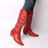 FOREADA Women Knee High Cowgirl Long Boots Pointed Toe Chunky High Heels Embroidery Wester Gogo Boots Ladies Fashion Shoes Winter 43