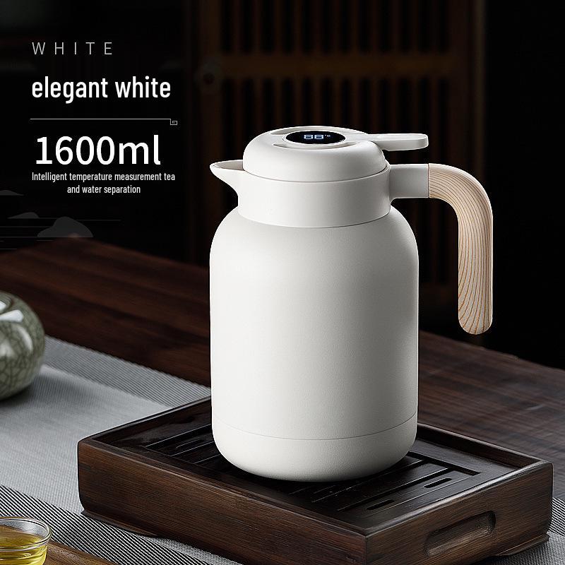 Elegant Portable Thermos with Temperature Display, 316 Stainless Steel, Tea Steeping, Water Separation, Insulated Pot.
