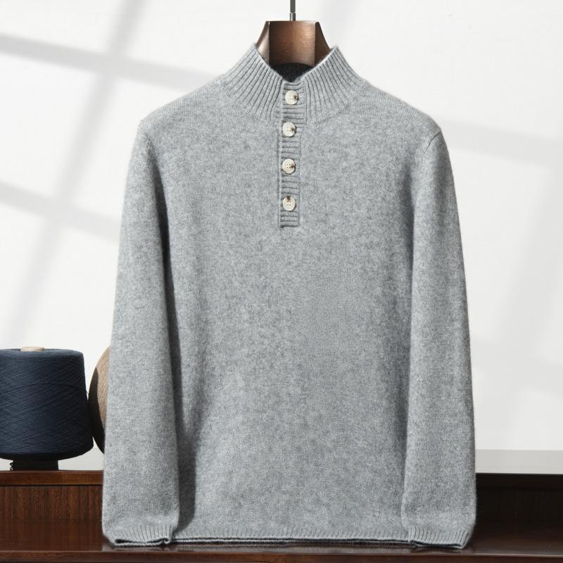 Seven-pin Double-strand Thickened Cashmere Sweater Buckled Semi-turtleneck Knitted Loose and Thin To Keep Warm