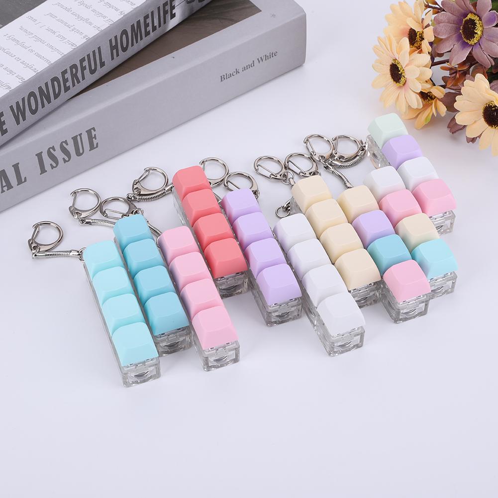 Keyboard Fidget Keychain 4 Keys Keyboard Decompression Toys w/ LED Light Keyboard Clicker Toy Adult Button Stress Relief