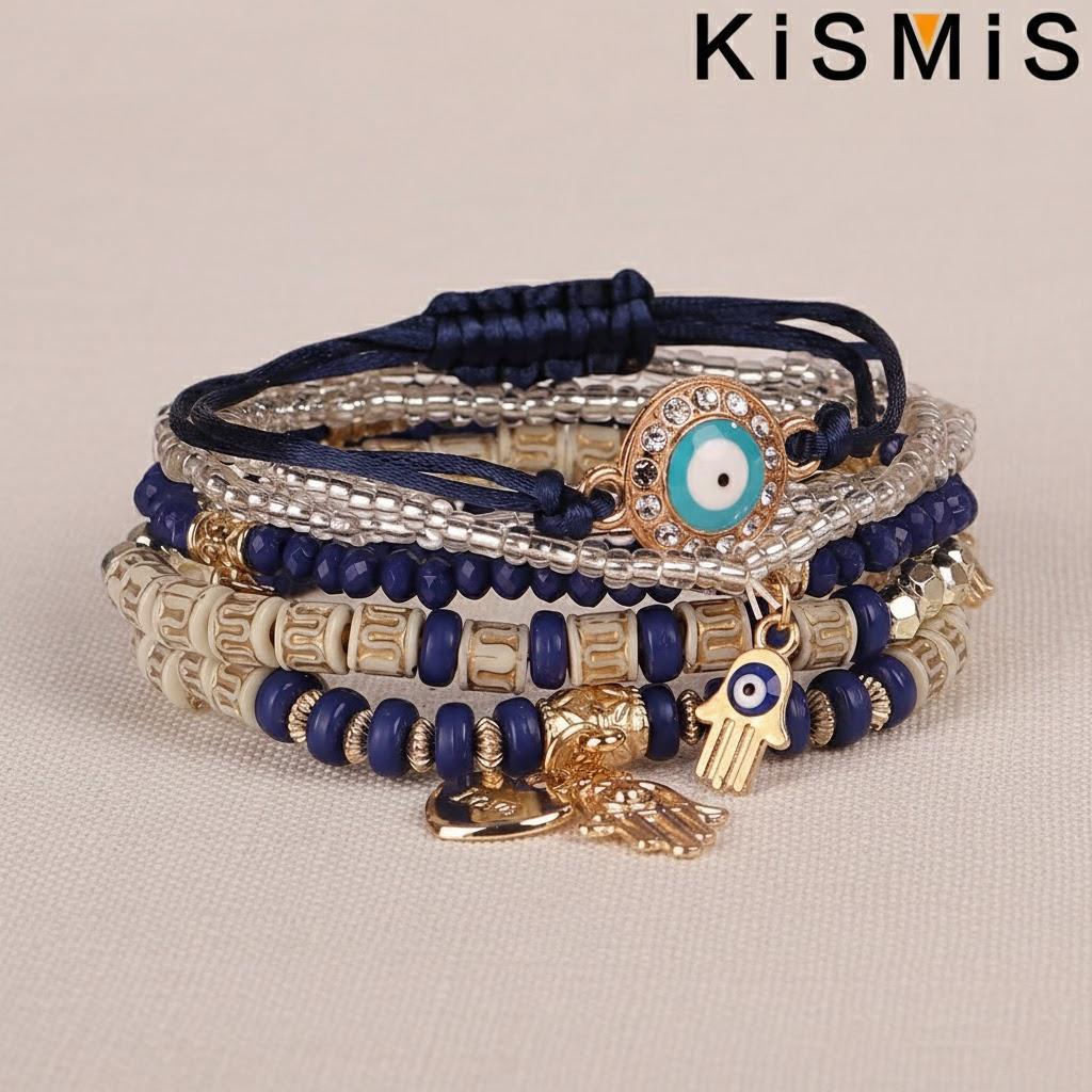 6Pcs Bohemian Stretch Beaded Bracelets Multi Layer Evil Eye Hand Bracelet Stackable Handmade Jewelry Accessories