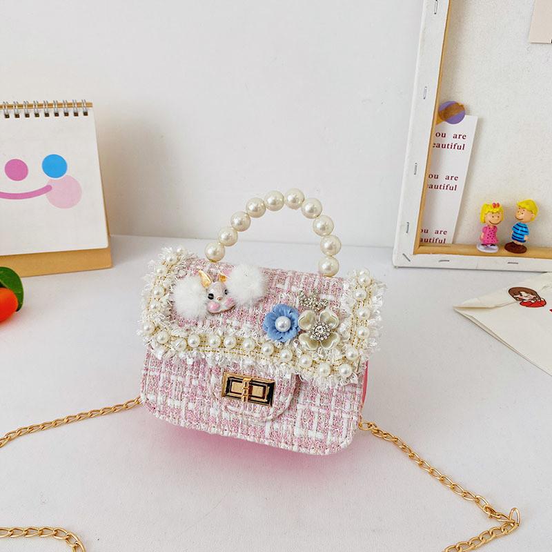 Handbag Shoulder Pearl Bag With Lightweight Pu Material Chain Bag For Kids