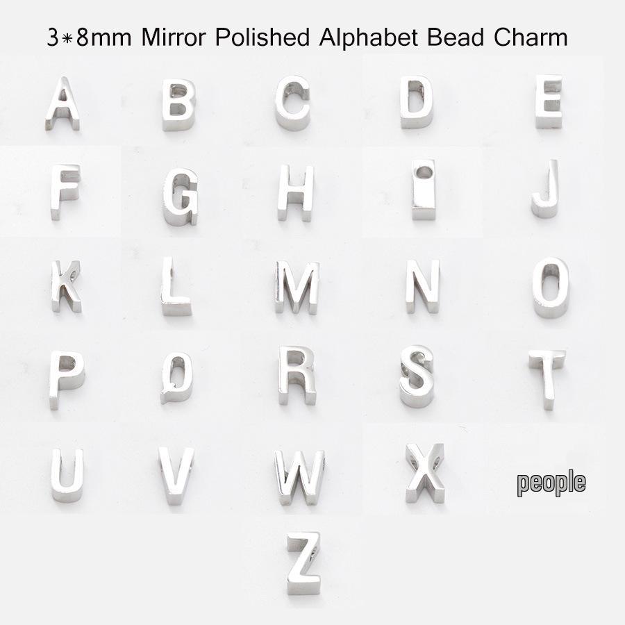 

Бусины-алфавит из полированной стали A-Z, отверстие 1,8 мм, подвеска L