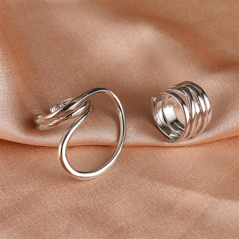 Sharelucky New Fashion Exaggerated Distorted Lines Geometric Rings Set Party Jewelry Minimalist Jewelry Geometric Rings Party