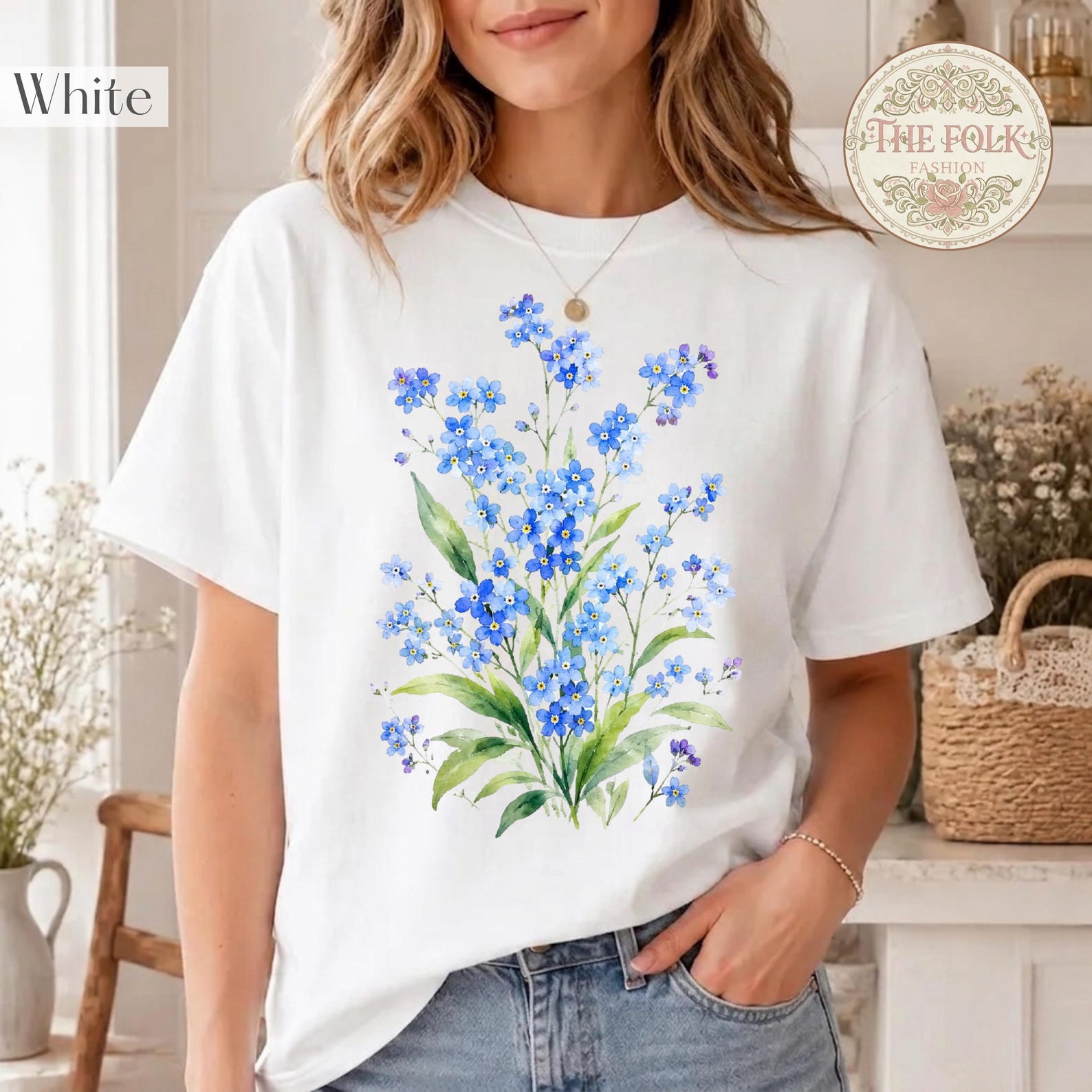 Forget Me Not Shirt, Watercolor Floral Tee, Blue Wildflower T-shirt, Vintage Botanical Shirt, Cute Flower Tee, Cottagecore Flowers T Shirt S