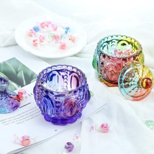 SOCOSY Royal Embossed Clear Glass Apothecary Jar with Lid, Candy Jar Container, Wedding Candy Buffet Jar, Crystal Jewelry Box, Food Jar, 7 oz, Pumpkin