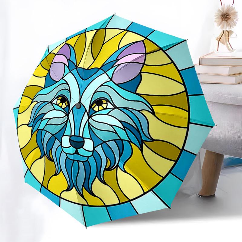 

1pc Stained Glass Lion Head Design Automatic Folding Umbrella - Portable 3-Fold Design, 8-Rib Iron Frame Outdoor Umbrella, Ideal Gift for Fans, Travel