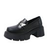 Thick-soled Heightening Women's Spring New Black Small Leather Shoes, One-pedal Single Shoes Women