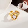 Anello da Donna Ying Tai in Oro 18K: Acciaio Inossidabile Titanio, Perla Sintetica, Geometrico, Lucidatura Speculare, Inalterabile.