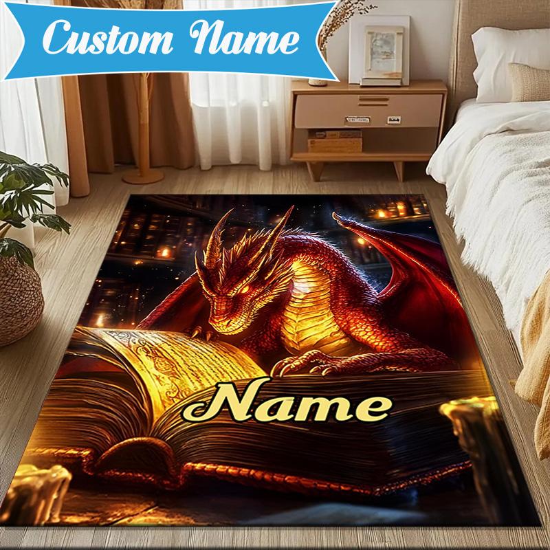 Custom Name Dragon Tales books Rug for Living Room, Game Rooms, Office, Bedroom, Floor Mat Playful Design, fan gifts Christmas decor