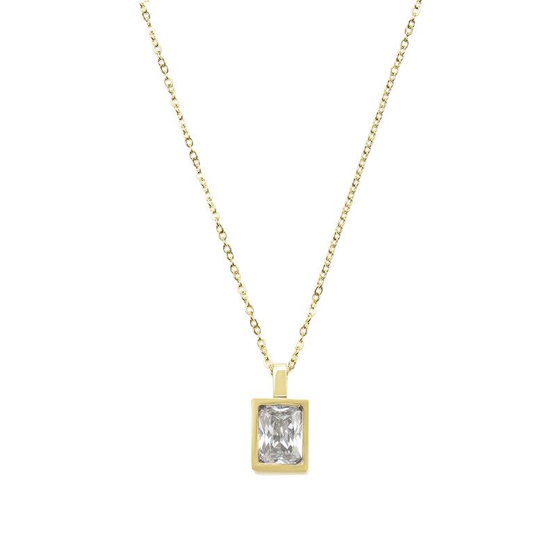 Emerald Zircon Pendant Necklace - Gold-Plated Titanium Steel, Fade-Resistant, Light Luxury Collarbone Chain.