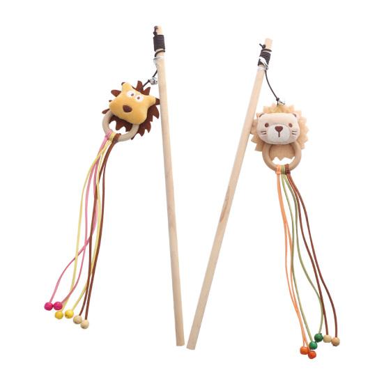 Cat Stick Toy Cartoon Lion Accessory Stress Relief Interactive Play Toy Wood