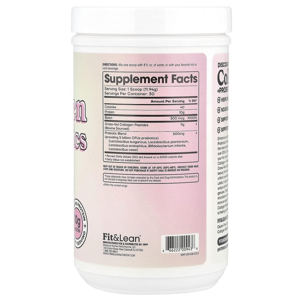 Fit & Lean Collagen + Probiotics, Unflavored, 12.64 Oz (358.2 G)