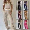 Womens Casual Short Sleeve Top And Wide Leg Pants Set