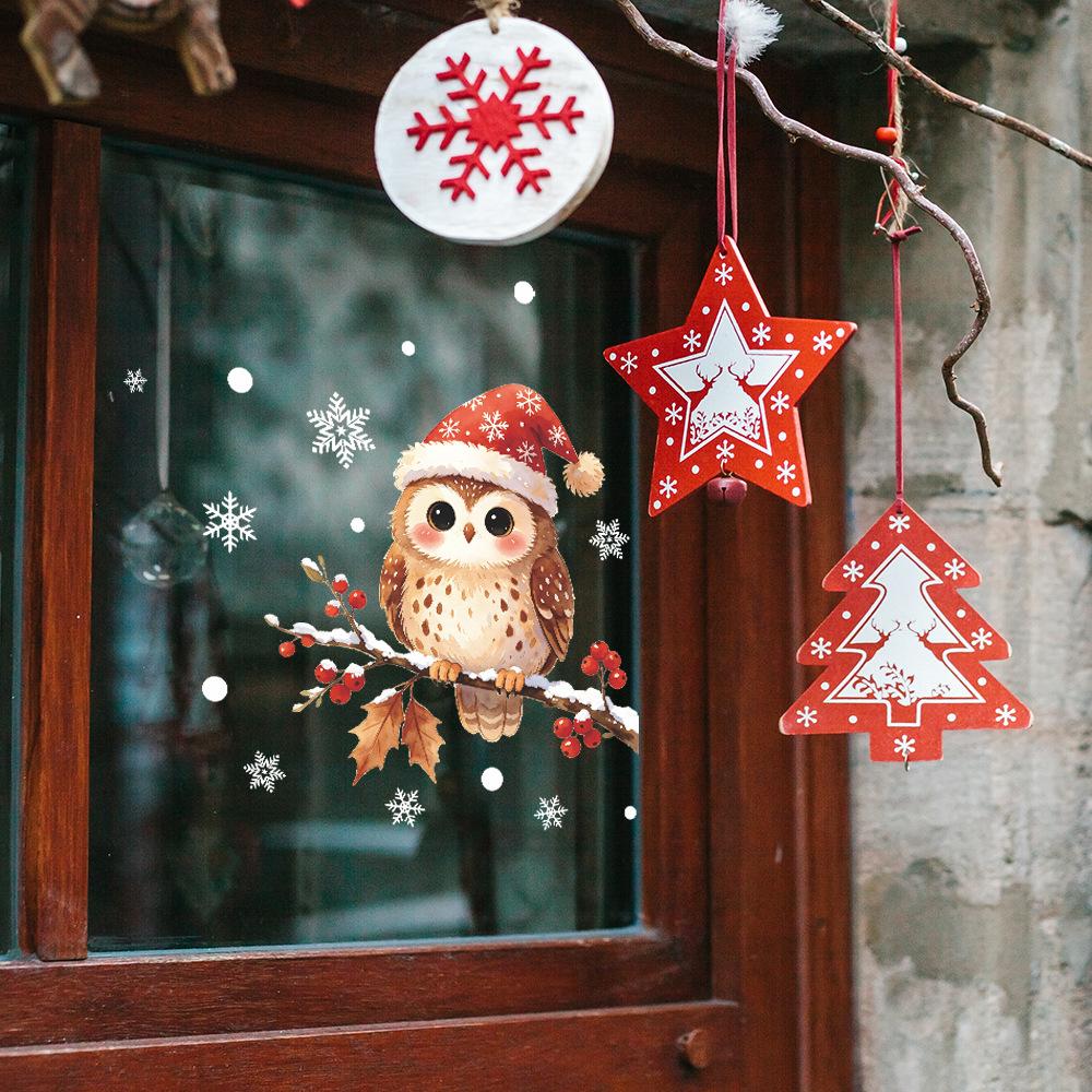 Painted Tree Branch Owl Snowflake Polka Dot Balcony Glass Window Beautification Window Sticker