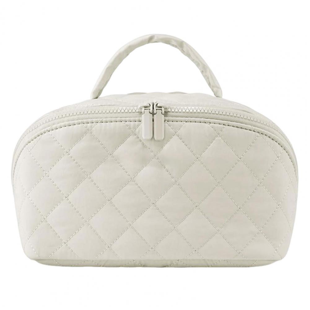 

Makeup Brush Holder Woman Cosmetic Bag Puffy Padded Organizer Leak-Proof Interior Washable Cosmetic Case Portable Toiletry Bag бежевий