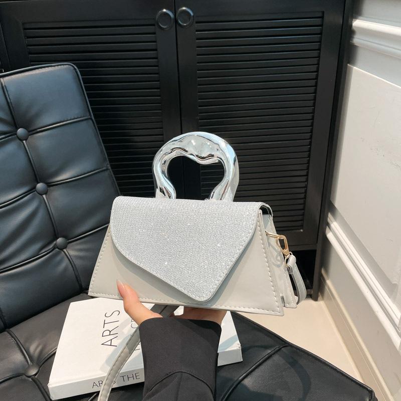 New splicing hypotenuse summer new casual contrasting metal portable small square bag shoulder bag women