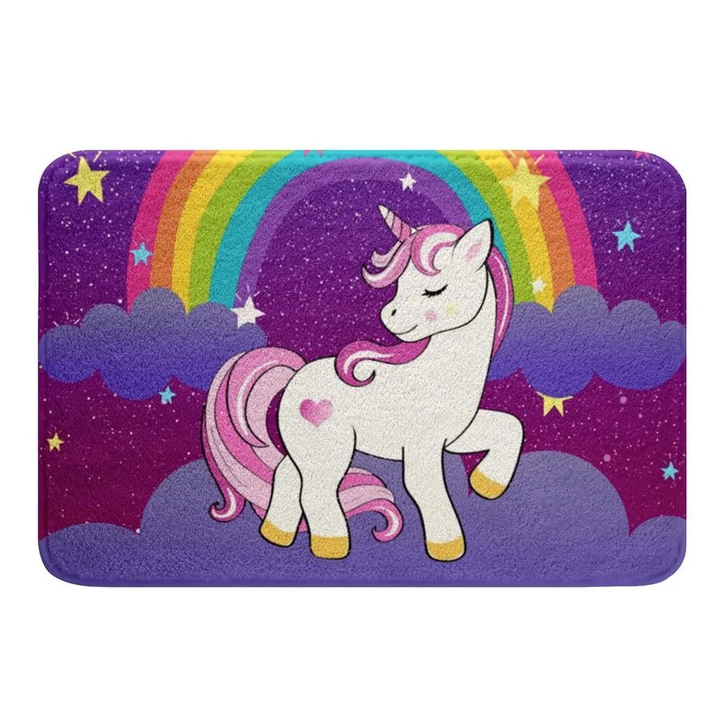 Cartoon Niedliches Einhorn Bereichsteppich Rosa Rose Glänzender Teppich Fantasie Tier Fußmatte Regenbogen Matten Wohnzimmer Kinderzimmer Türvorleger