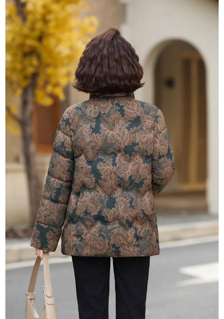 Mom's Thickened Cotton Padded Winter Jacket with Stand Collar for Women and Grandmas
