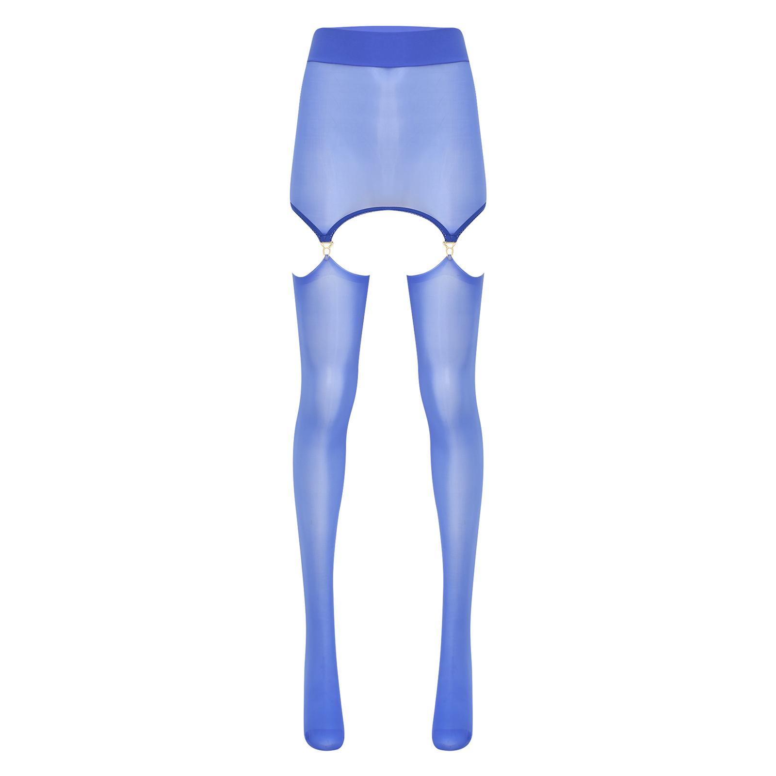 

Жіночі сексуальні колготки з відкритим кроком із затискачами для підв’язок Міні-спідниця з високою талією Панчохи Колготки Костюм Еластичні вузькі легінси One Size синій