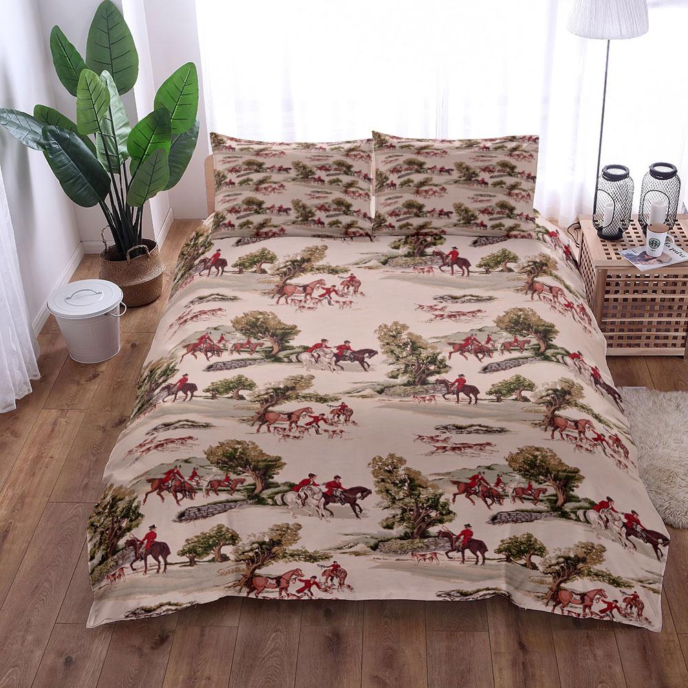 18Bc Retro Hunting Bed Linen Set King Queen Double Full Twin Single Size Duvet Cover Set
