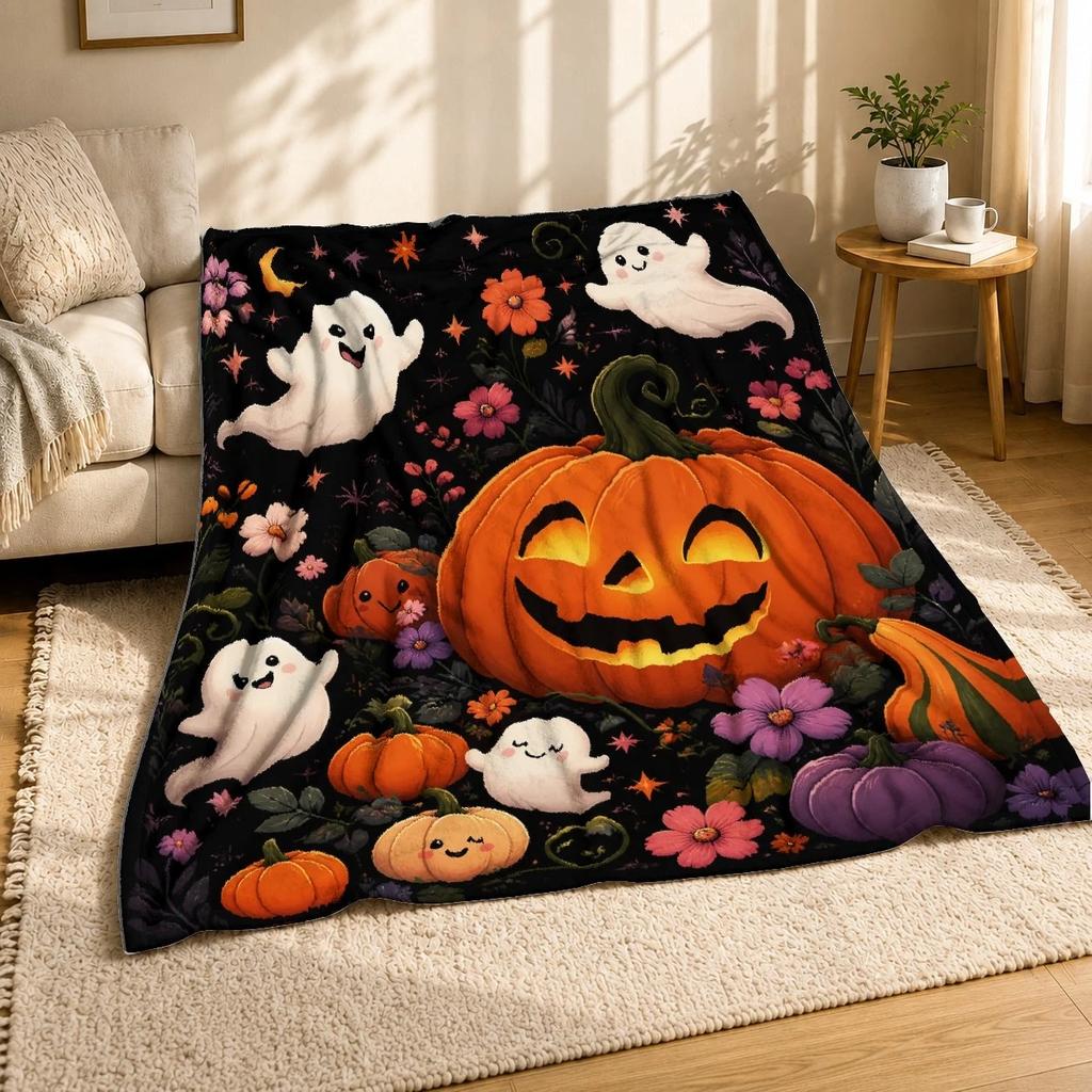 Halloween Jack O Lantern Ghosts Flowers Coral Fleece Blanket