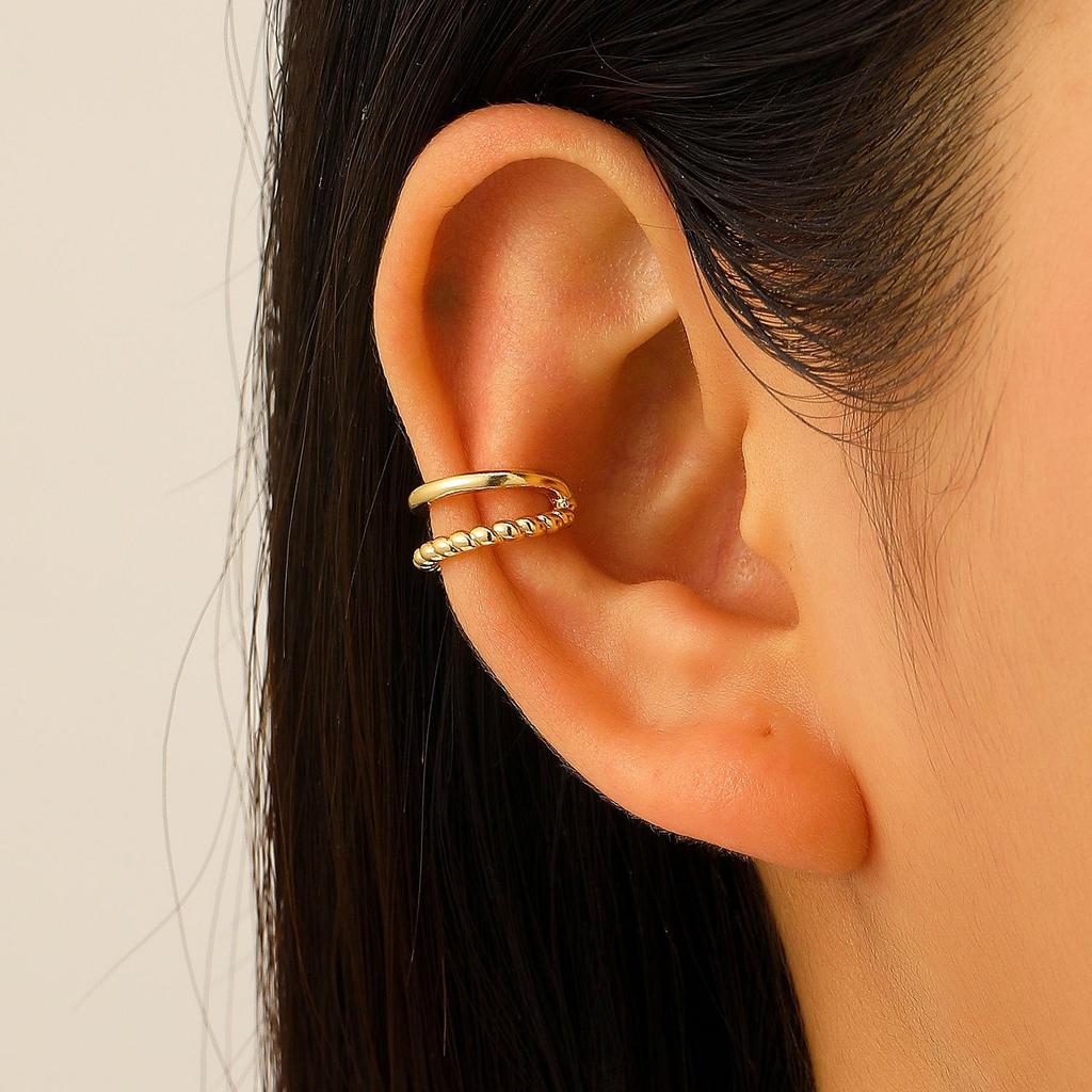 Clip per orecchio retrò francese a doppio strato in lega senza buco: Ear Cuff Semplice da Donna, Stile Freddo, di Nicchia Coreano, Temperamento