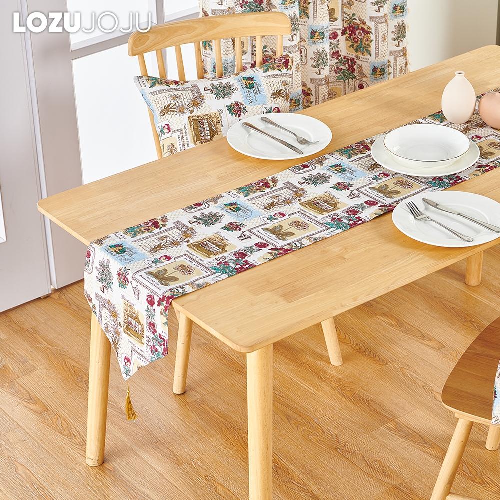 1PC LOZUJOJU Fashionable Retro Printed Table Flag Tassel Table Runner for Dinner Table Decor Kitchen for Home Table Home Decor