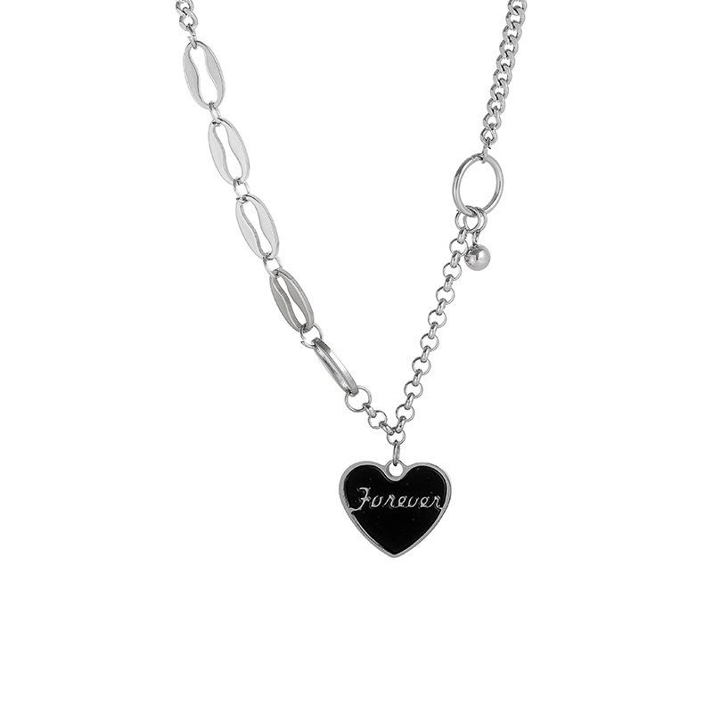 

Spice girl necklace niche female hip-hop titanium steel black love sweater collarbone chain long jewelry pendant