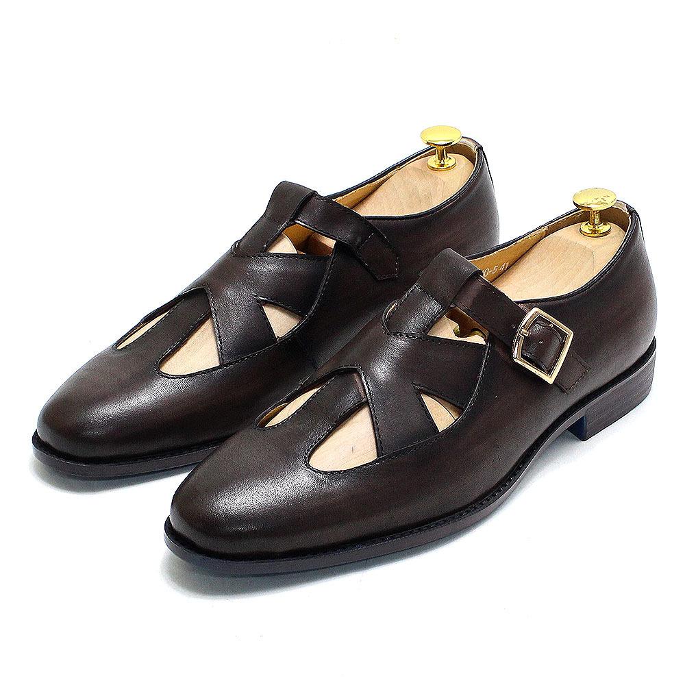 Summer Sandals Men'S First-Layer Cowhide Leather Hollowed-Out Men'S Shoes Flat-Soled Single Shoes Daily Breathable Leather Shoes Men, Customized