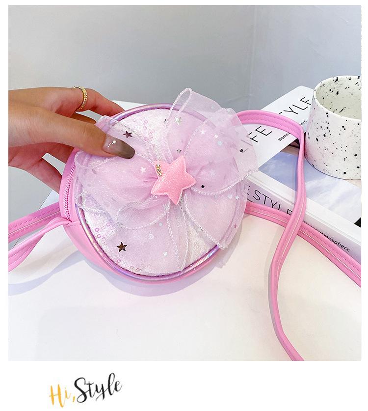 Round Sequined Shoulder Crossbody Bag Bow Five Pointed Star Decoration Kids For