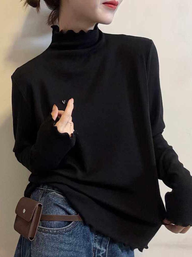 Stylish French Stand Collar Women's Long-Sleeve T-Shirt - Autumn/Winter Casual Wear