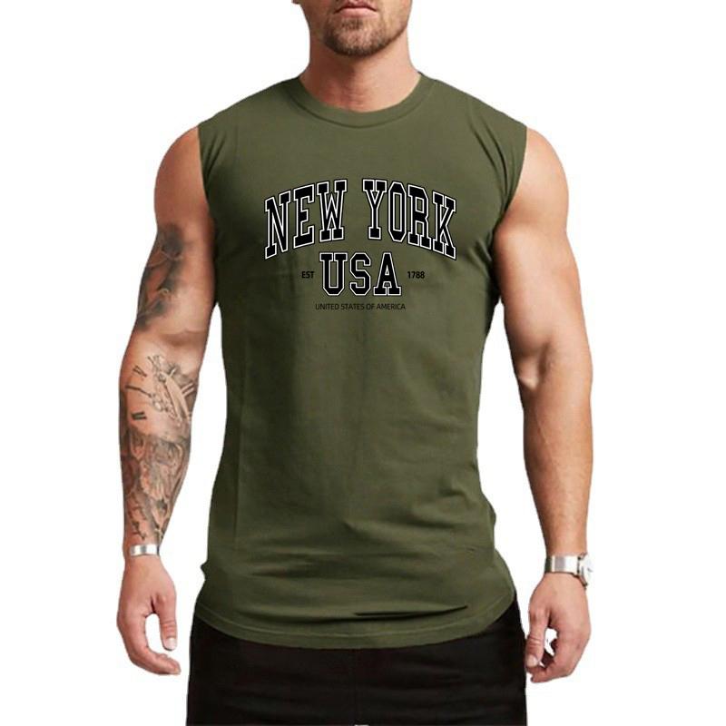 Summer Round Neck 3D USA New York Alphabet Printed Top Fashionable Casual Sleeveless Vest Men's T-shirts
