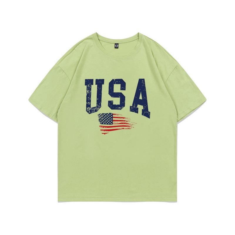 Summer Pure Cotton Short Sleeved Flag Letter Combination Printed Shoulder Down Women's T-shirt Fashionable Casual Women's Top T-Shirts Women’s