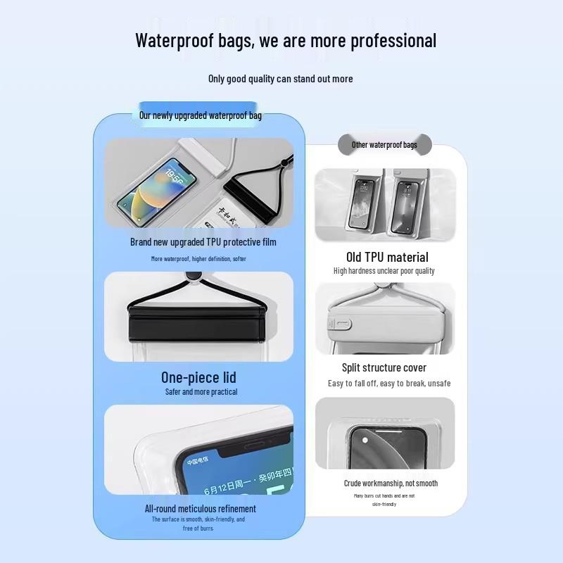 High-End Waterproof TPU Phone Pouch for Swimming, Rafting & Beach - Touchscreen Compatible