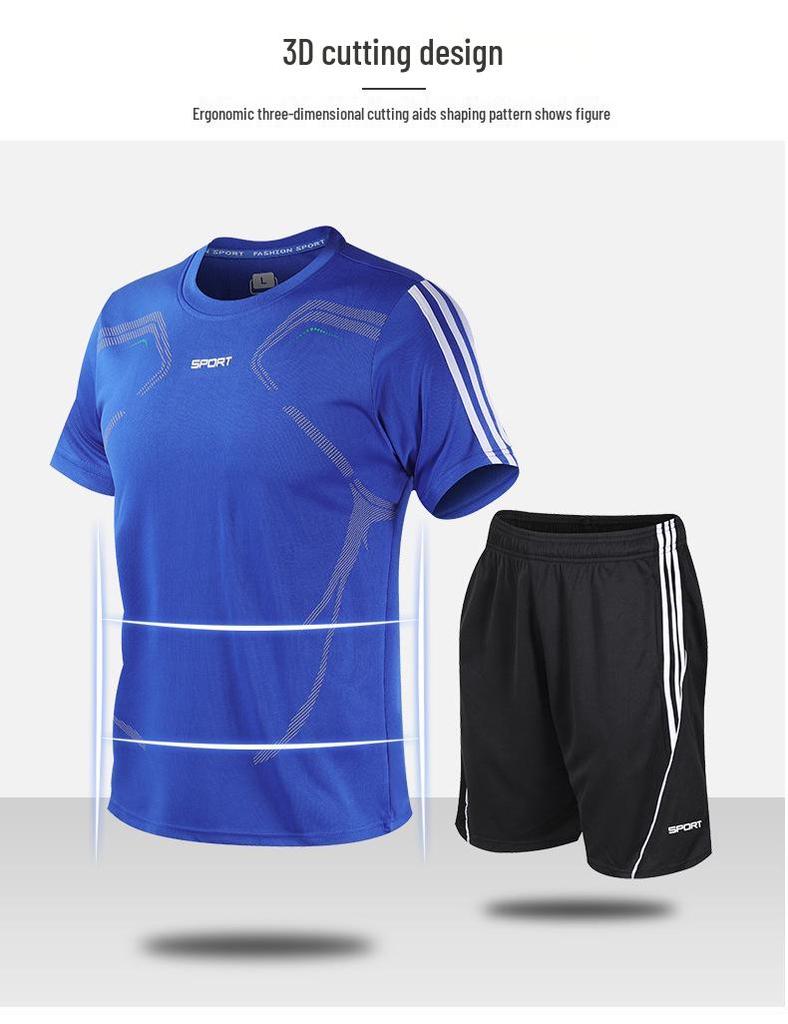Herren Schnelltrocknendes Laufset: Kurzarmshirt & Shorts, Rundhalsausschnitt, Atmungsaktiv, Lockere Passform, Übergröße, Outdoor-Fitnessbekleidung