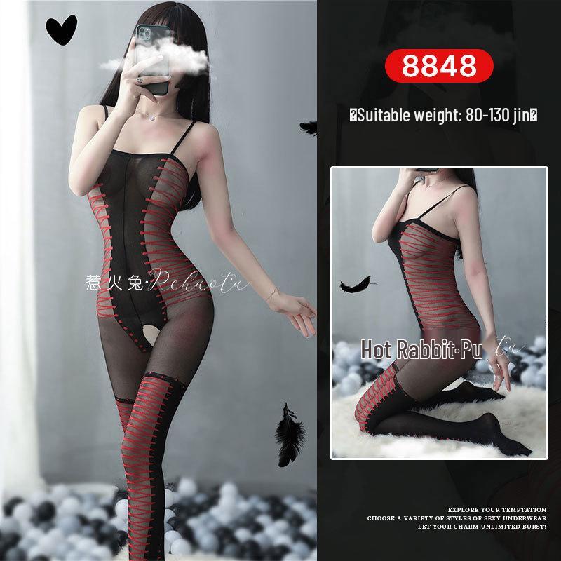 Seductive Rabbit Silk Bondage Lingerie Set: Open Crotch, Tearable Bodysuit with Garter and Stockings