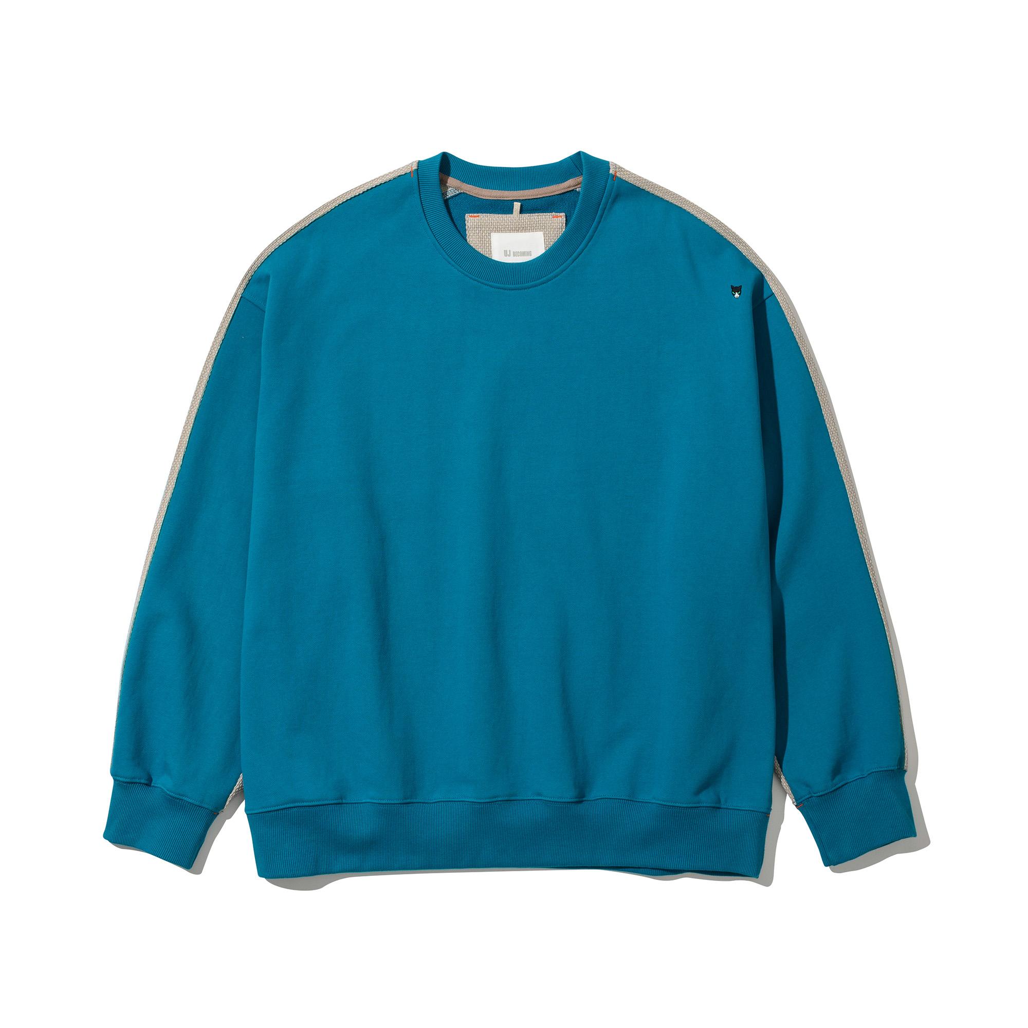 Ujb Coming Logo Embroidered Color Block Sweatshirt Blue L