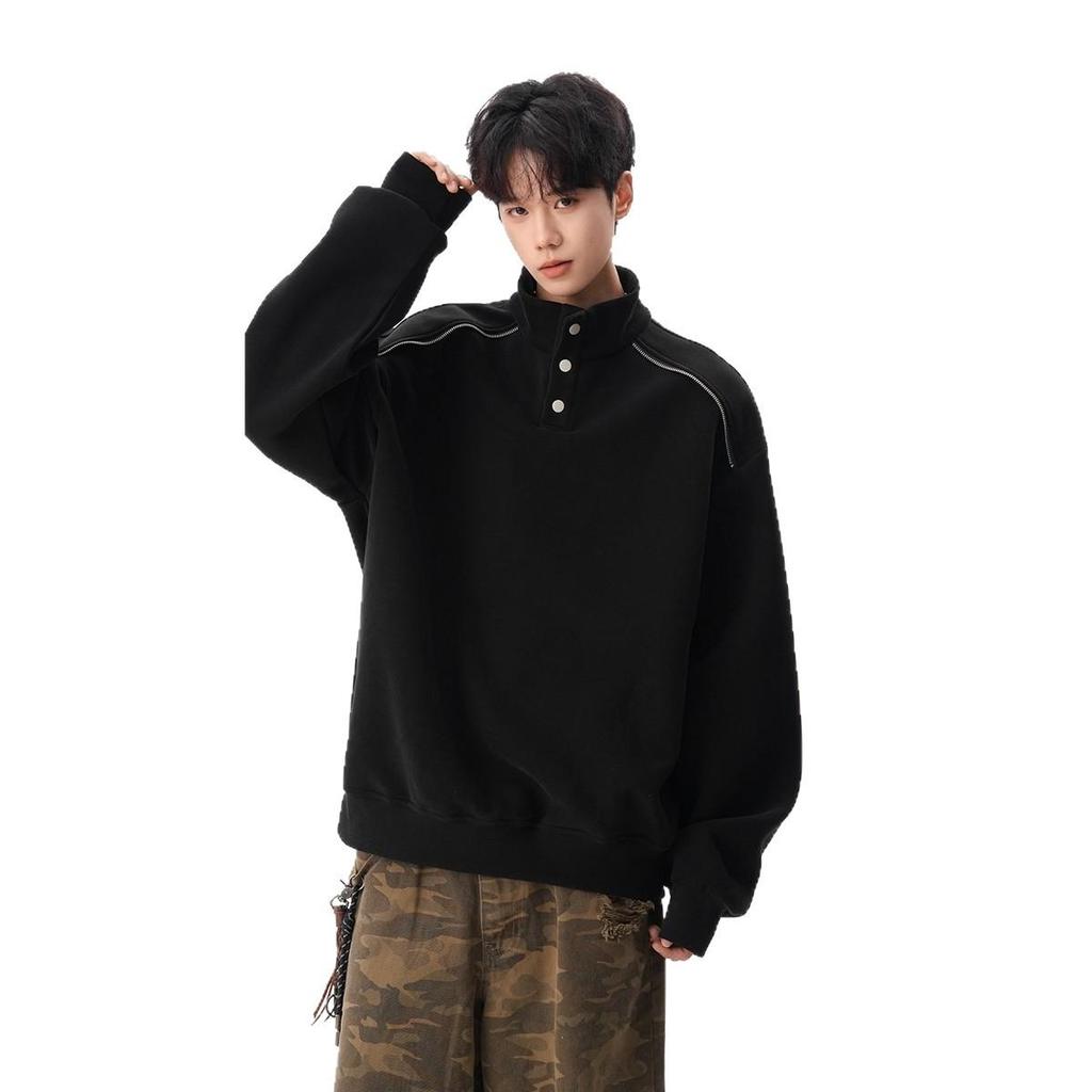 Men's High-End Cotton Long-Sleeve Sweatshirt – Solid Color, Round Neck, Versatile, Skin-Friendly Base Layer