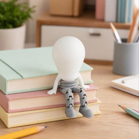 Translucent Bulb Night Light 3D Printed Articulated LED Glow-in-the-Dark Action Figure, Posable Head with Cute Mini Desk Lamp Movable Joints, Creative