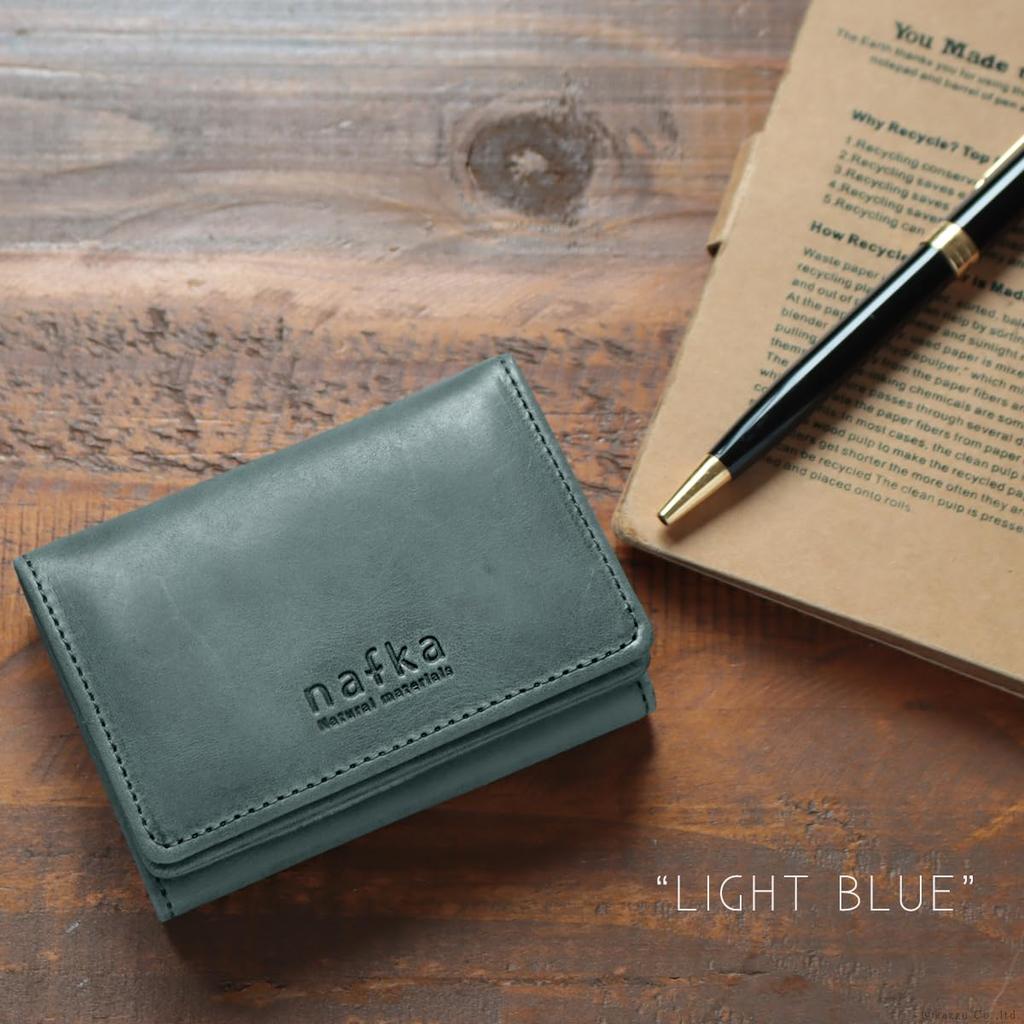 nafka Genuine Mostro Made in Japan Women's Tri-fold Wallet, Leather, Simple, Compact, [NFK-72008] (Light Blue)