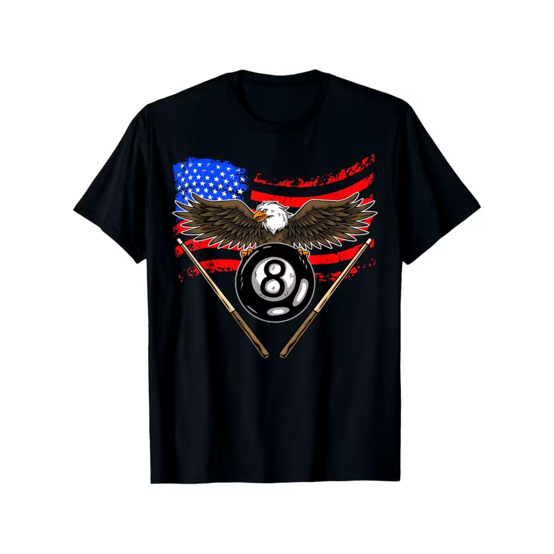 

American Flag 8-Ball Billiard T-Shirt for Men & Women - Patriotic Eagle Pool Player Design XXL