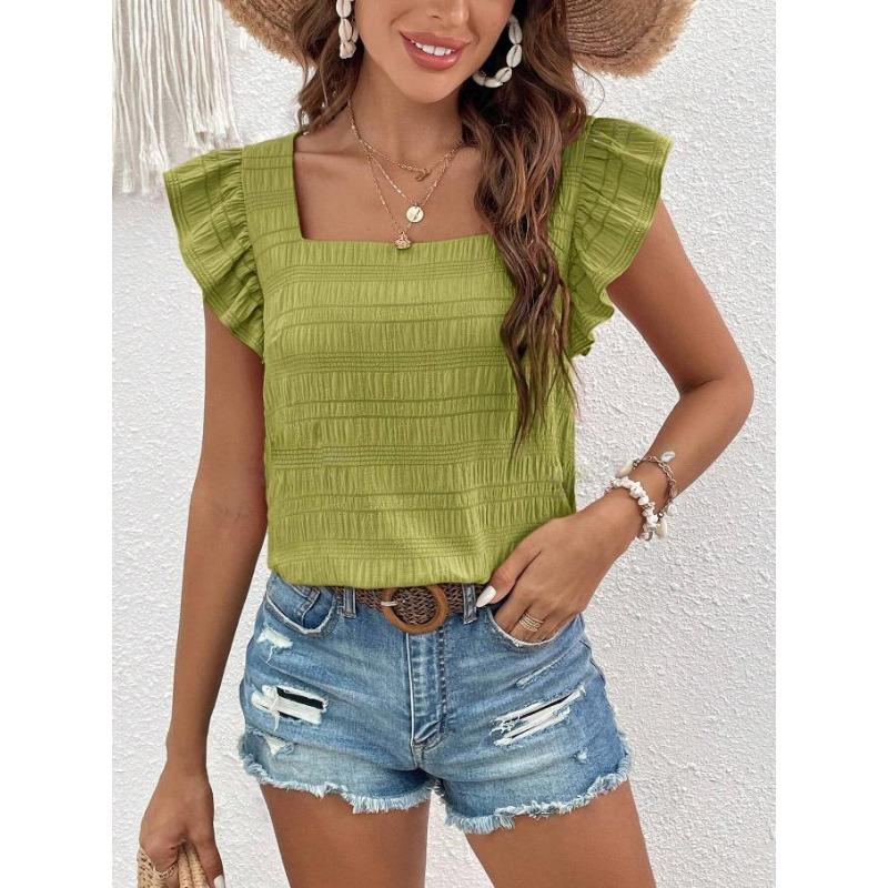 Summer Women's Plus Size Vest Tank Top Square Neck Ruffle Sleeveless Shirt Top