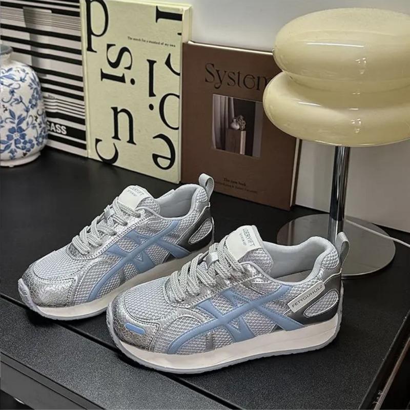 

heightened mesh lightweight sports board shoes women s summer new thick-soled breathable casual 40 серебряный