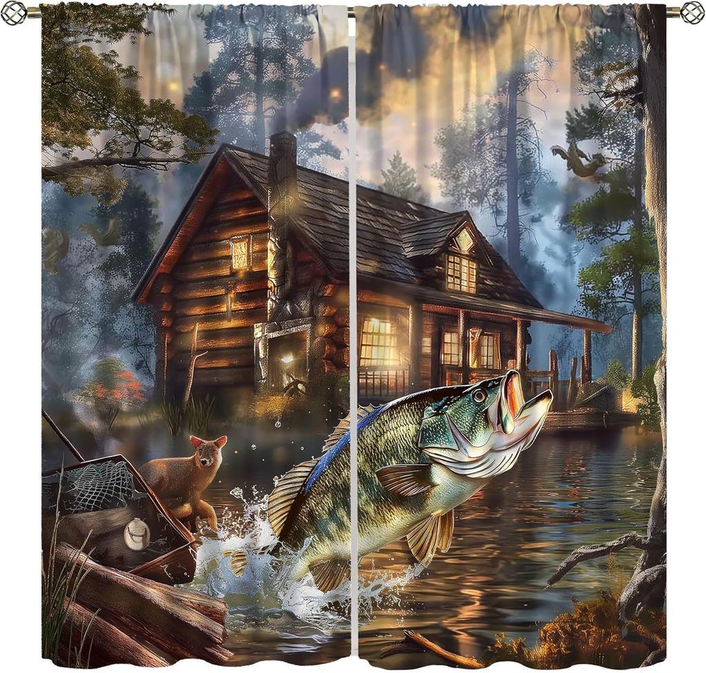Farmhouse Deer Curtains Bedroom Vintage Rustic Fall Hunting River Cabin Elk Wildlife Window Drape Boys Girls Living Room Curtain For Sitting Polyester