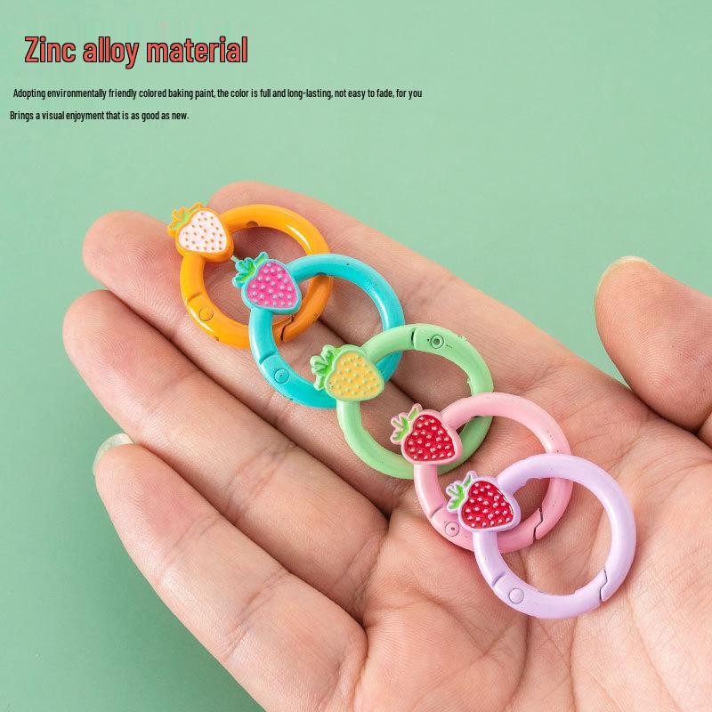 Baked Paint Strawberry Spring Ring Keychain Jewelry Hardware Accessory