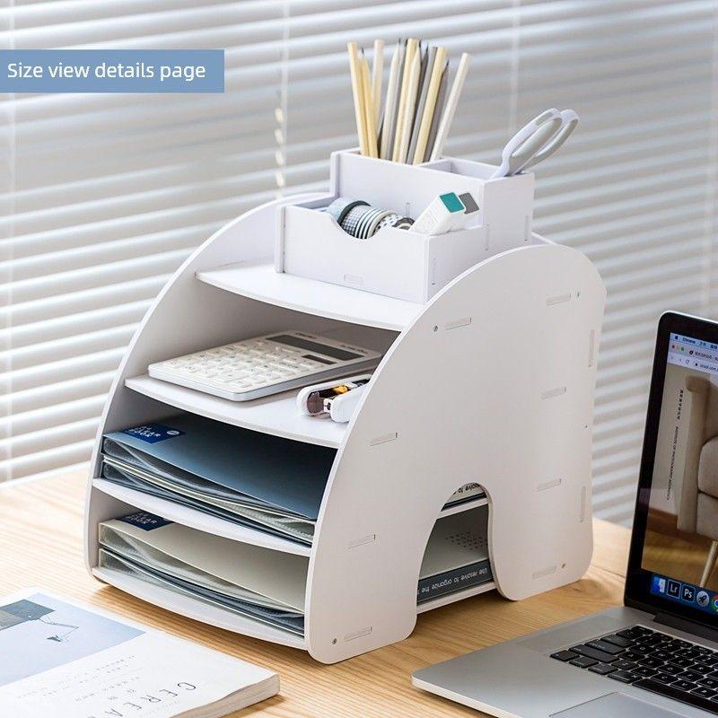 

Creative File Rack Multi-Layer Thickened and Large-Capacity A4 Paper Storage Rack Office Desktop Folder Storage Box Shelf Fashion File Finishing Rack Curved File Rack/Small Storage Box Included