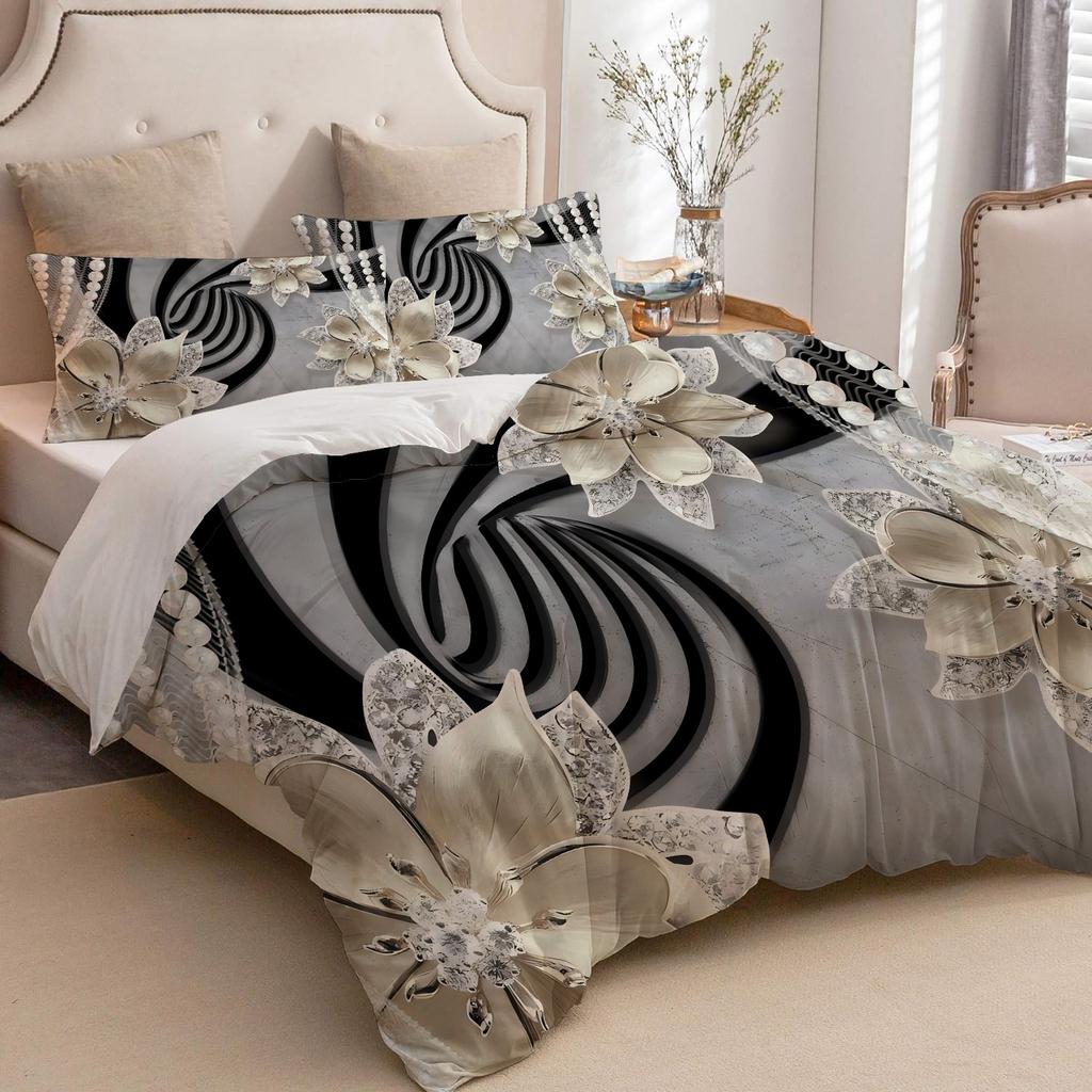 Diamond Dream Flower Pattern 3D Printed Duvet Cover Set Abstract Art Luxury Style Quilt Cover Set Soft Comfortable Bedding Set