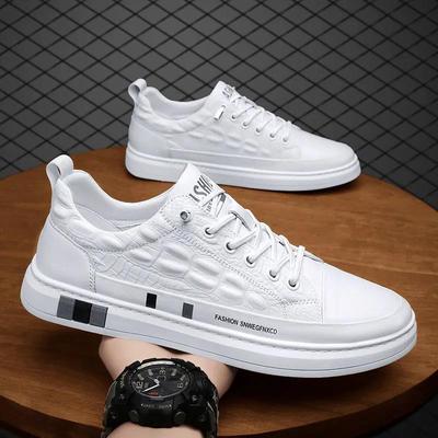 Herrenschuhe Herbst Herren Boardschuhe Casual Leder Flache Schuhe Atmungsaktive Freizeit Kleine weiße Schuhe